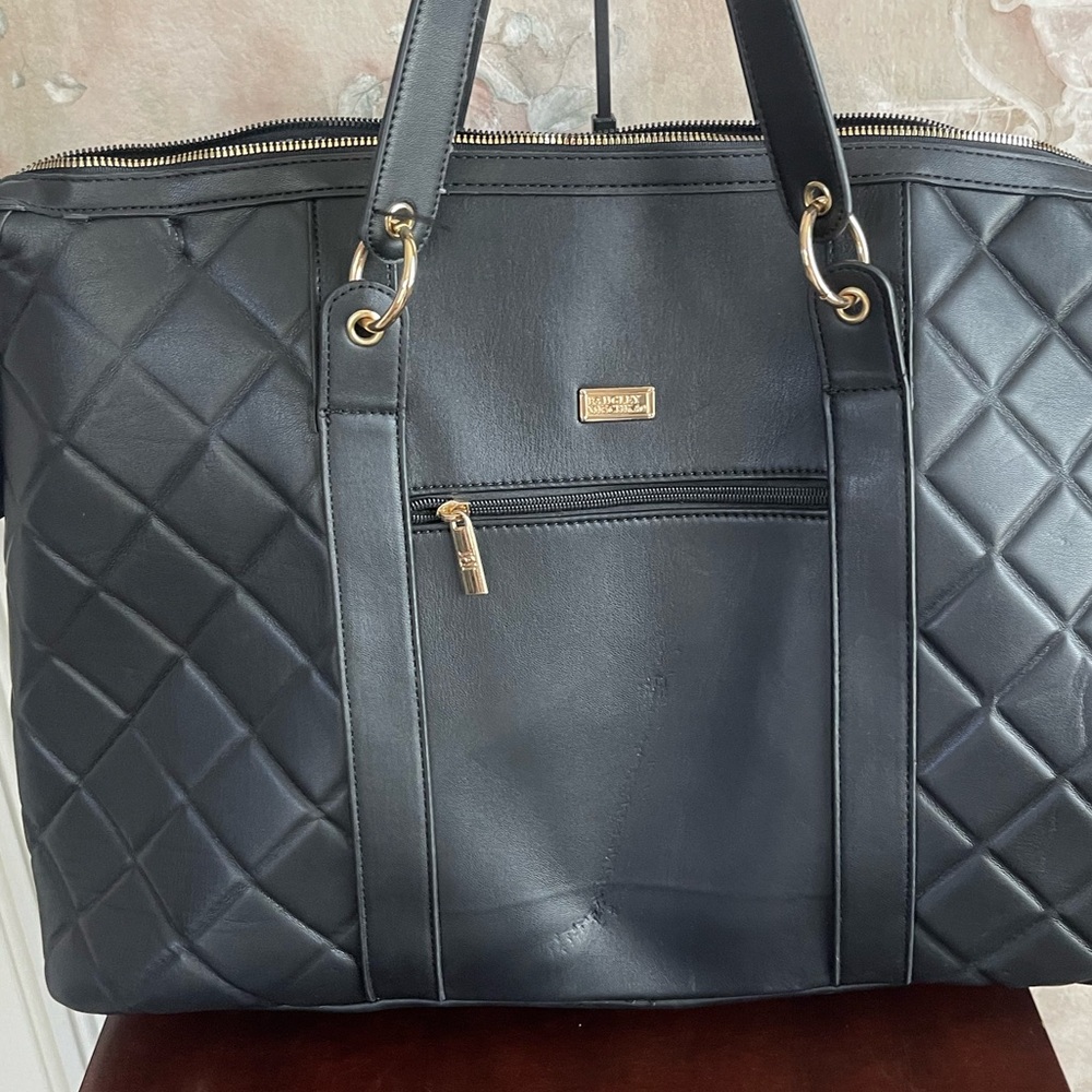 Badgley Mischka Black Quilted Tote with Gold Stud Detailing - Picture 5 of 13